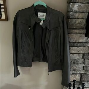 American Rag Gray Leather Jacket Biker Style